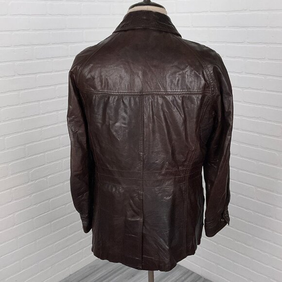 Beged-Or Coat Mens 40 Dark Brown Leather Patent 70s Coat Israel Vintage Jacket - Picture 4 of 11